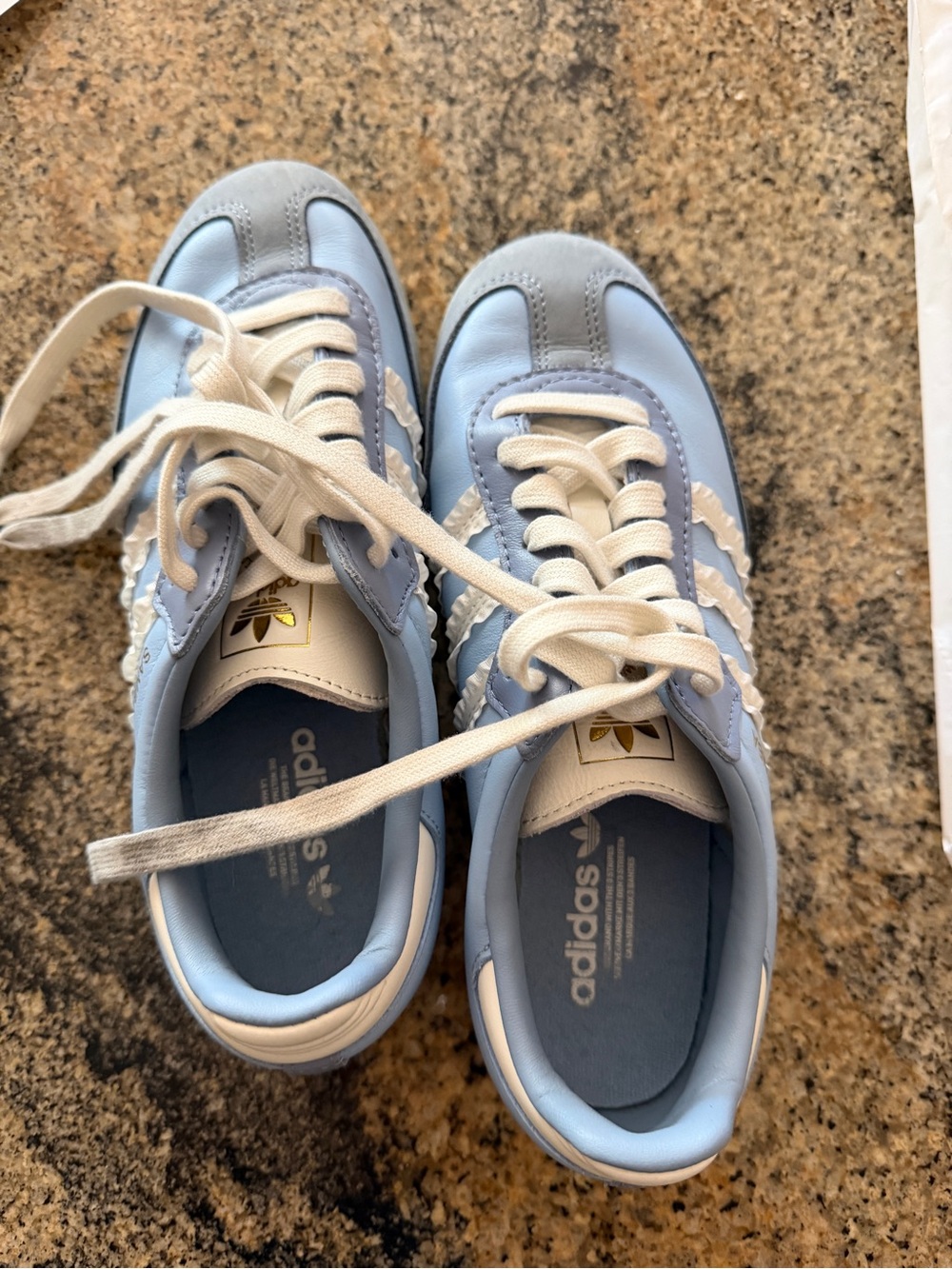 adidas Gazelle Style Sneakers in Light Blue and White